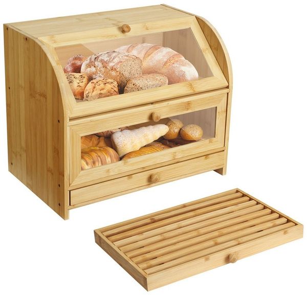 Ribelli Brotkasten Brotkasten für Küche, bambus, 2 Etagen mit Schublade, ca. 39 x 25 x 32 cm