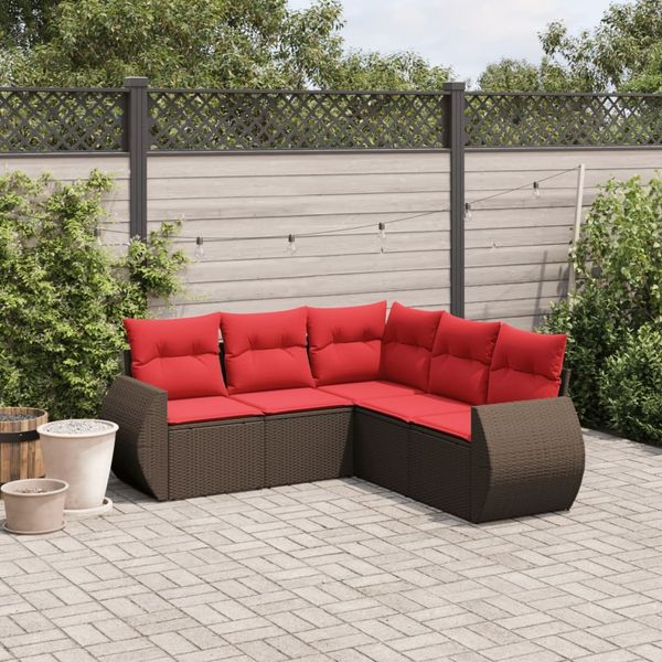 vidaXL 5-teiliges Gartensofa-Set mit Kissen, braun, Polyrattan 3221353