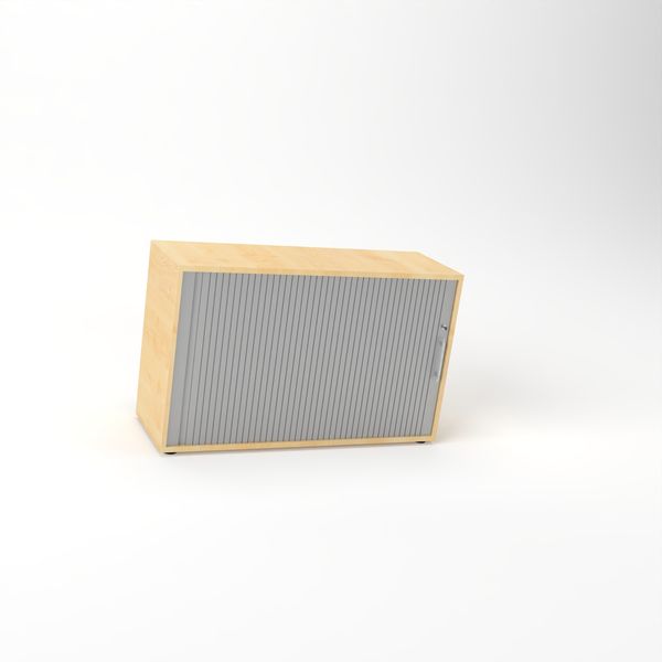 Rheinland Möbel Querrollladenschrank Rollino 120×40×75 cm – abschließbarer Rollladenschrank 2OH in Ahorn/Silber mit Metall-Bogengriff