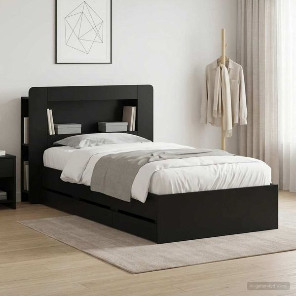 vidaXL Bettgestell mit Stauraum Schwarz 90x190 cm Holzwerkstoff 3434004