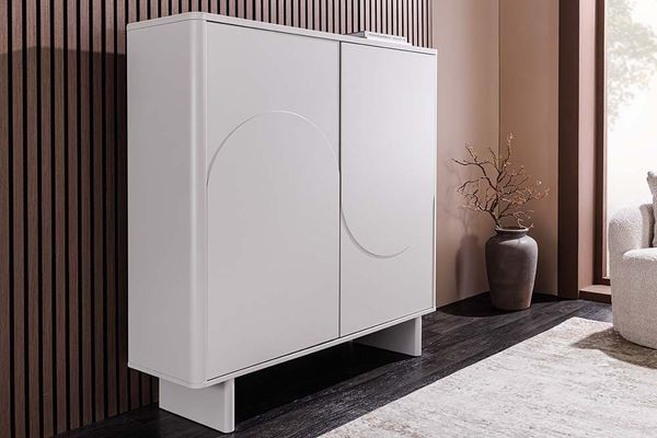 riess-ambiente Highboard SAVOY 130cm kaschmir weiß – Marmor-Optik, Keramik-Platte, 3D-Front (Einzelartikel, 1 St), Stauraum-Möbel mit edlem Materialmix – ideal für moderne Wohnzimmer