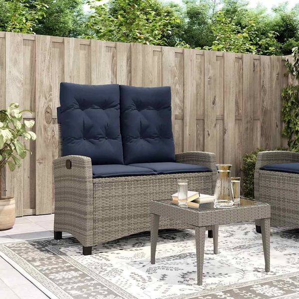 vidaXL Gartenbank Verstellbar mit Kissen Grau Poly Rattan 368233