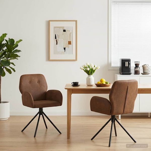 vidaXL Drehstuhl Esszimmer 2 pcs Kunstwildleder Braun 54 x 55 x 86 cm 42034354