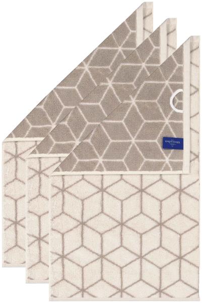 Villeroy & Boch Gästetuch, 3er Pack - Carré, Walkfrottier, gemustert, Handtuch, Baumwolle Creme/Taupe 30x50 cm