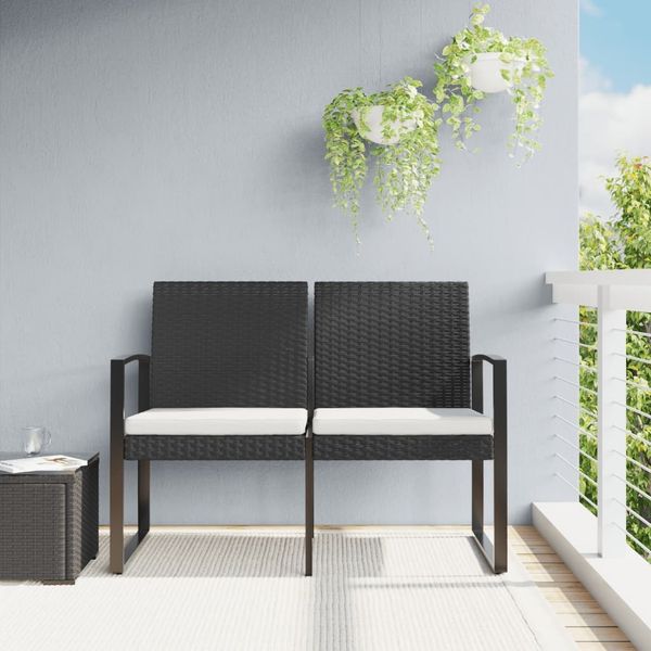 vidaXL Gartenbank 2-Sitzer mit Kissen Schwarz PP-Rattan 360209