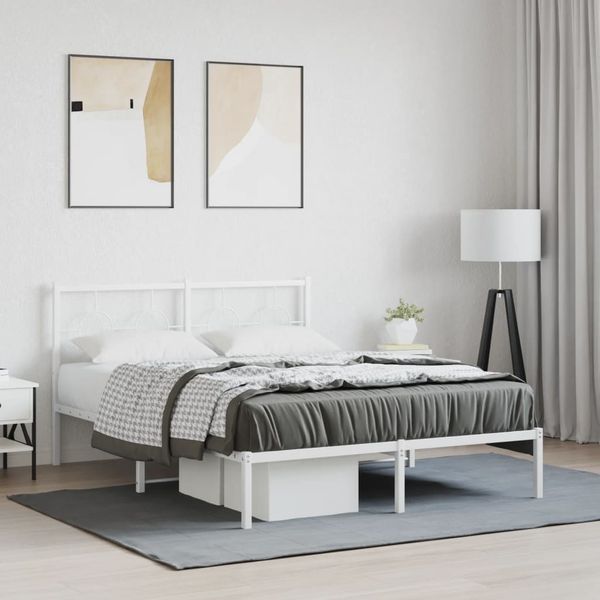 vidaXL Bettgestell mit Kopfteil Metall Weiß 140x190 cm 376275
