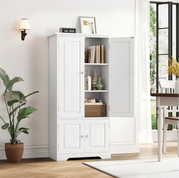 Homfa Mehrzweckschrank Küchenschrank Bücherschrank, Wohnzimmerschrank, mit 4 Türen, 58x32x123cm, weiß