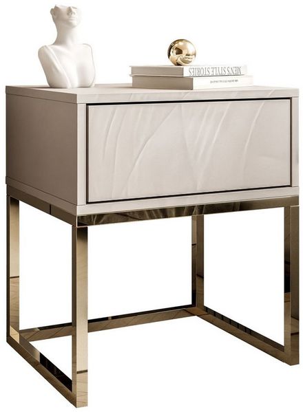 Lookway Nachttisch BLANCO Kaschmir auf verchromtem Gestell (1x Nachttisch), Breite: 45 cm