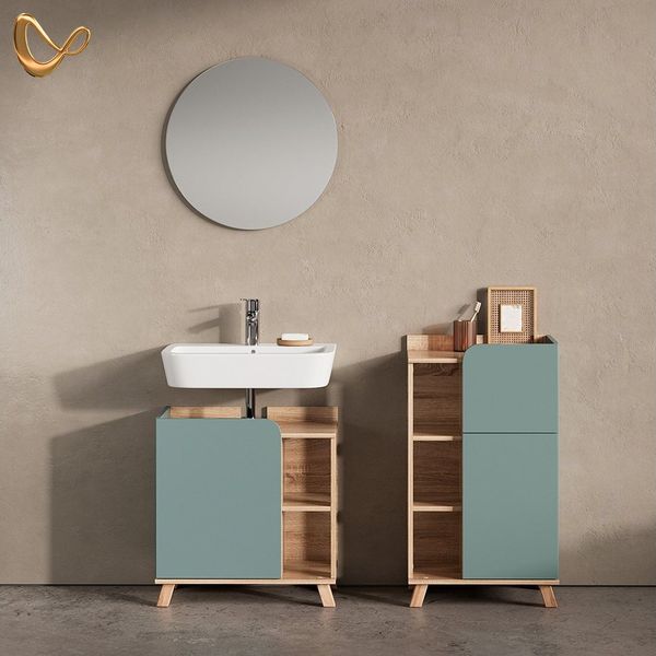 Livinity® Midischrank Marano, Blau-Grau/Sonoma, 50 x 90 cm mit Tür und Schublade (1-St)