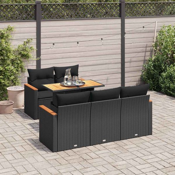 vidaXL 6-tlg. Garten-Sofagarnitur mit Kissen Schwarz Poly Rattan 3327436