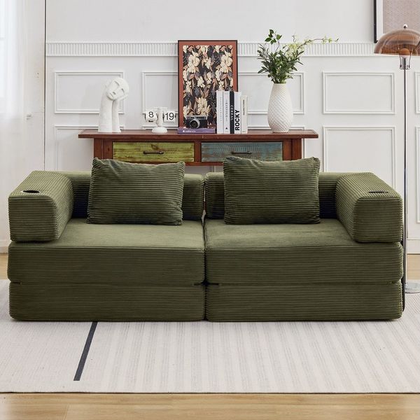 Leawin Sofa Modulares Schlafsofa aus Chenille mit Bettfunktion-Sofas Wohnzimmer, Flexibles Sofa & Bett für Wohnzimmer, Wohnung oder Gästezimmer