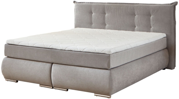 Boxspringbett Ramon / Ray, Stoff, Grau, 208 x 115 x 214 cm