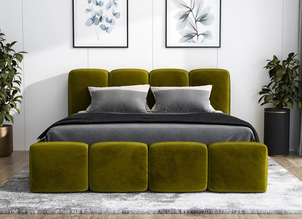 Polsterbett DONA 160x200 mit Matratze, Bettkasten und Lattenrost. Farbe: Olive 9