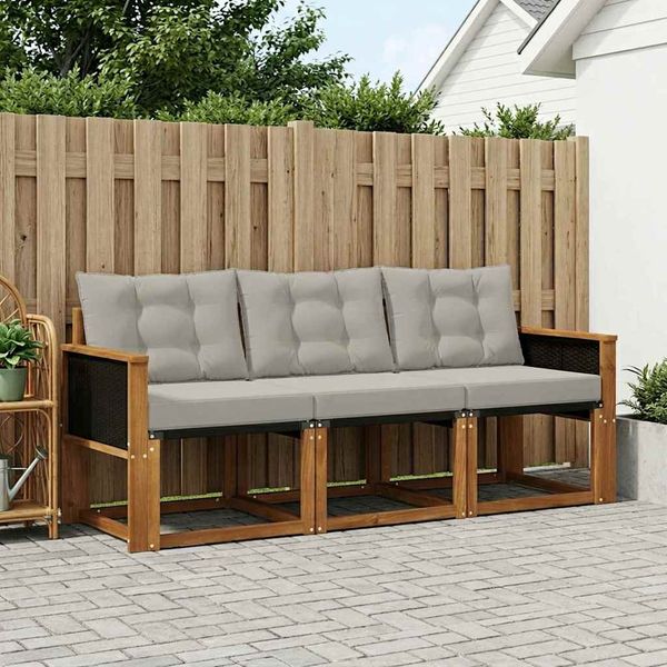 vidaXL Outdoor-Sofagarnitur mit Kissen 3 pcs Natürlich und Hellgrau 3381735