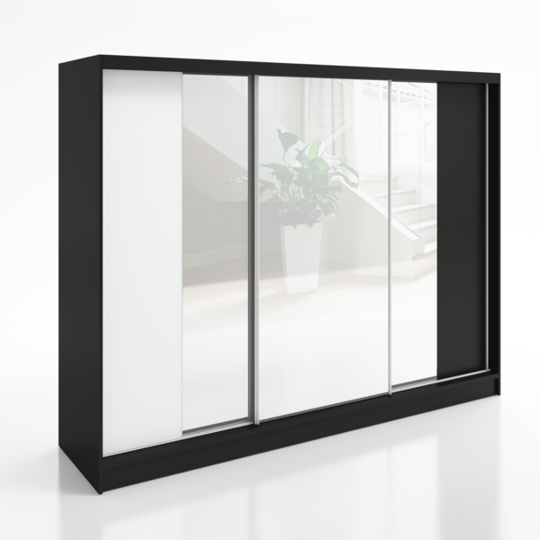 A&J MöbelLand Schwebetürenschrank VIDA 200 cm 3-türig Schrank mit Schubladen und Spiegel