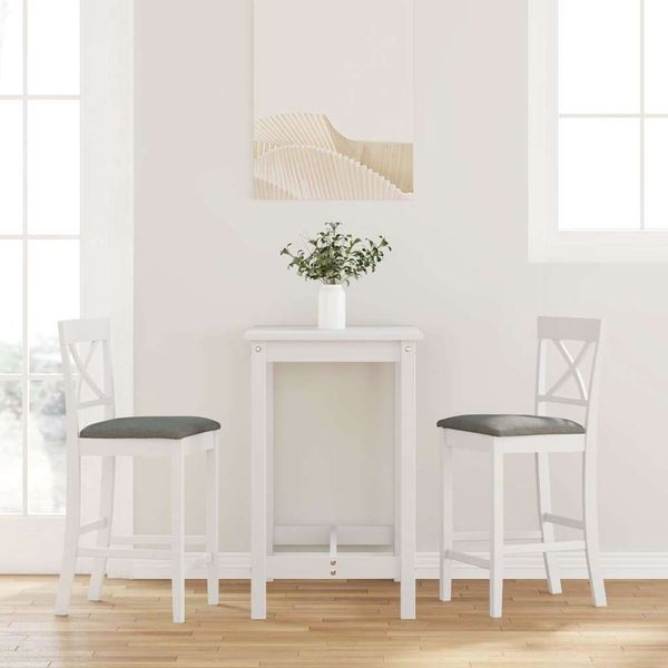 vidaXL Barhocker mit Kissen 2 Stk. Weiß Massivholz Gummibaum 4102551