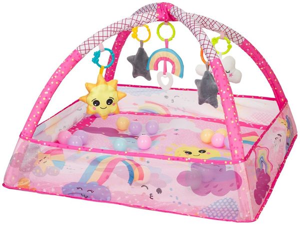 Kikkaboo Spielbogen, Krabbeldecke 2 in 1, Greiflinge, 18 Spielbälle, Bällebad pink