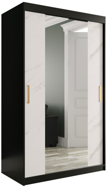 Kleiderschrank Kamoga T1 120 (Schwarz / Marmor Weiß + Gold, ohne Schubladen)