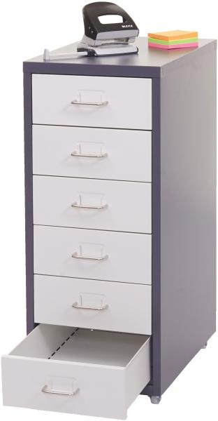 Rollcontainer Boston T851, Schubladenschrank Stahlschrank, 69x28x41cm 6 Schubladen ~ dunkelgrau weiß