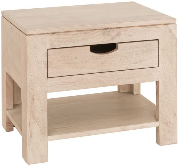 Nachttisch Akazie 50x35x45 white stone getüncht NATURE WHITE #91
