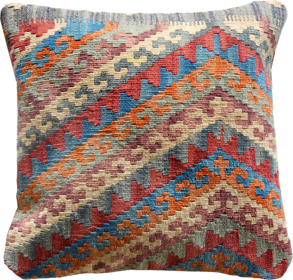 Looma 'Roja' Kelim Kissen handgewebt, Schurwolle Bunt, 50x50 cm