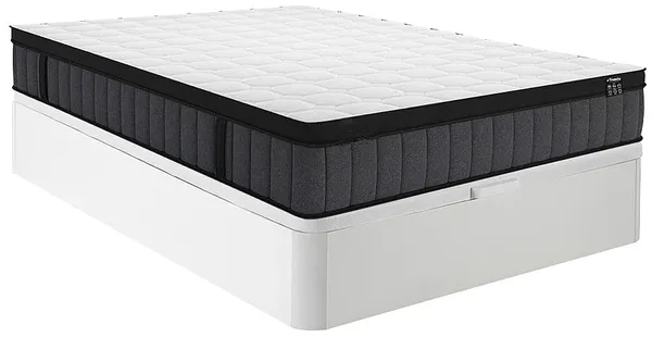 Vente-unique - TOLCA Mattress and bed base set StoffHolz, Platte Weiß - B 140 cm x H 25 cm30 cm x L 190 cm