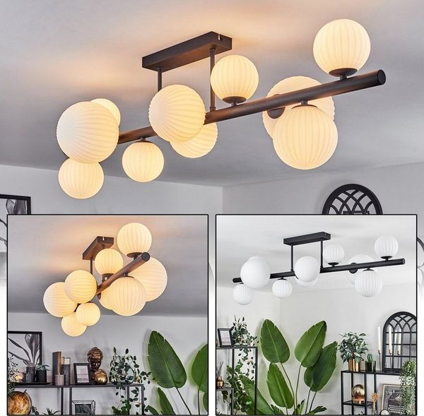 hofstein Deckenleuchte Deckenlampe aus Metall/Riffelglas in Schwarz/Weiß, ohne Leuchtmittel, Leuchte mit Glasschirmen (10cm, 12cm, 15cm), 10xG9, ohne Leuchtmittel