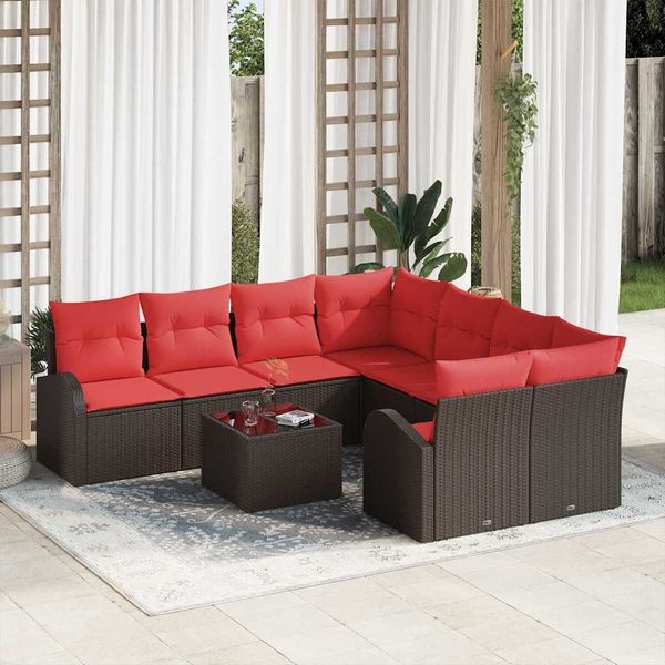 vidaXL Sofa Set mit Kissen 9 pcs Beige und Rot Poly-Rattan 3354653