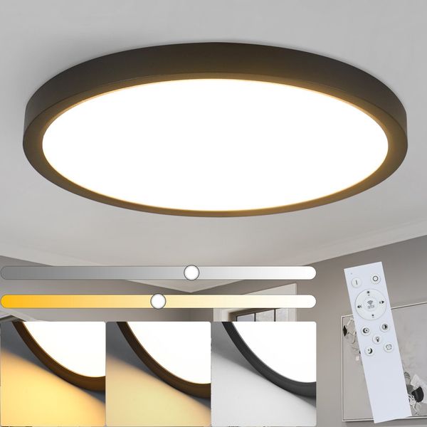 ZMH LED Deckenleuchte Dimmbar - Schwarz Ø30cm Rund Badezimmerlampe 20W mit Fernbedienung IP44 Wasserdicht Schlafzimmerlampe für Flur Wohnzimmer Küche