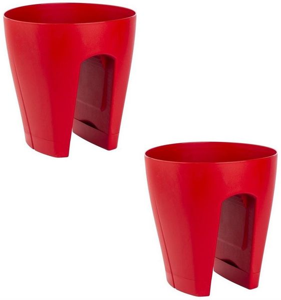 Engelland Blumentopf Geländertopf mit Wasserauffangschalen (Vorteils-Set, 2 St, Fassungsvermögen 9 Liter je Topf), UV-beständig, wetterfest, frostbeständig, ideal für Geländer/Zäune