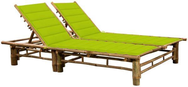 2-Personen-Sonnenliege, Gartenliege mit Auflagen Bambus