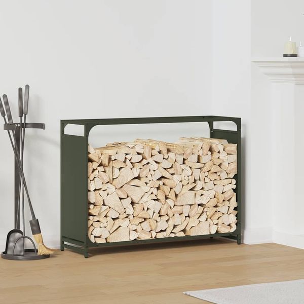 vidaXL Brennholzregal Olivgrün 90x28x65 cm Kaltgewalzter Stahl 864206