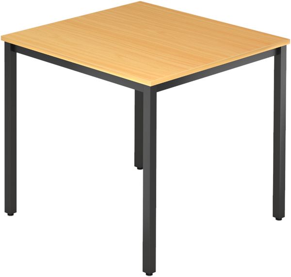 bümö Multifunktionstisch Buche, Tisch 80 x 80 cm, Tischfuß vierkant in schwarz - einfacher Tisch klein, Besprechungstisch System D-Serie, Konferenztisch, Meetingtisch, Mehrzwecktisch, Pausentisch, DQ08-6-D