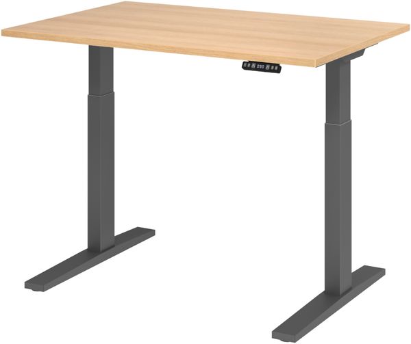 bümö elektrisch höhenverstellbarer Schreibtisch 120x80 cm in Eiche, Gestell graphit - Sitz & Stehschreibtisch mit Memoryfunktion, elektrischer Stehtisch & Gaming Tisch, XMKA-Serie, XMKA12-E-G