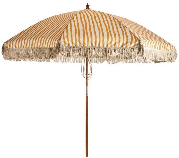 Sonnenschirm Gatsby aus Polycotton und Buchenholz, klappbar, rund, gelb weiß, Ø 256 cm