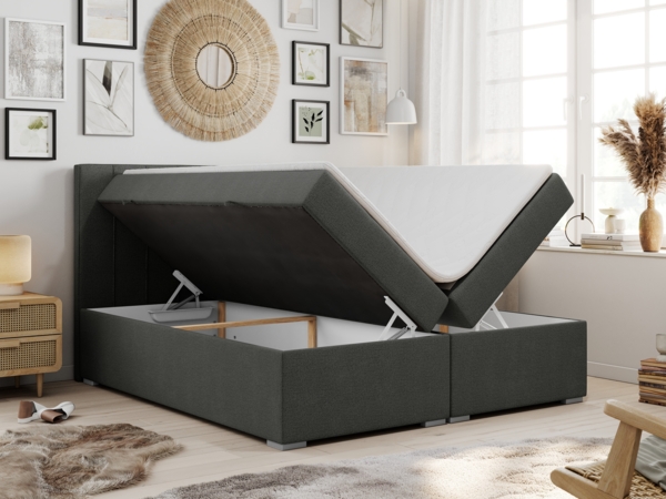 Boxspringbett mit 2 Bettkästen, Matratze und Topper, Polsterbett - ALLY - 200x200cm - Dunkelgrau Stoff - H4 Bild 2