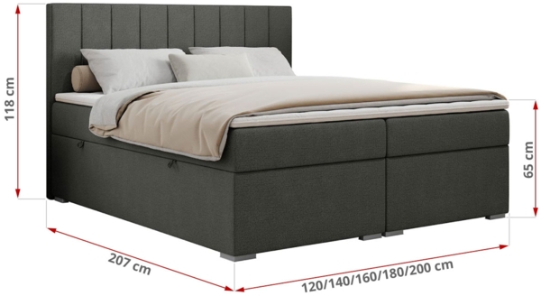 Boxspringbett mit 2 Bettkästen, Matratze und Topper, Polsterbett - ALLY - 200x200cm - Dunkelgrau Stoff - H4 Bild 5