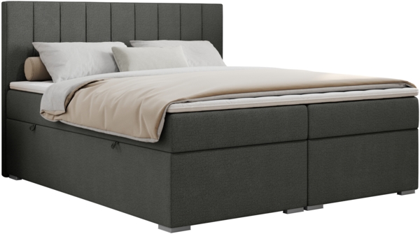 Boxspringbett mit 2 Bettkästen, Matratze und Topper, Polsterbett - ALLY - 200x200cm - Dunkelgrau Stoff - H4 Bild 3