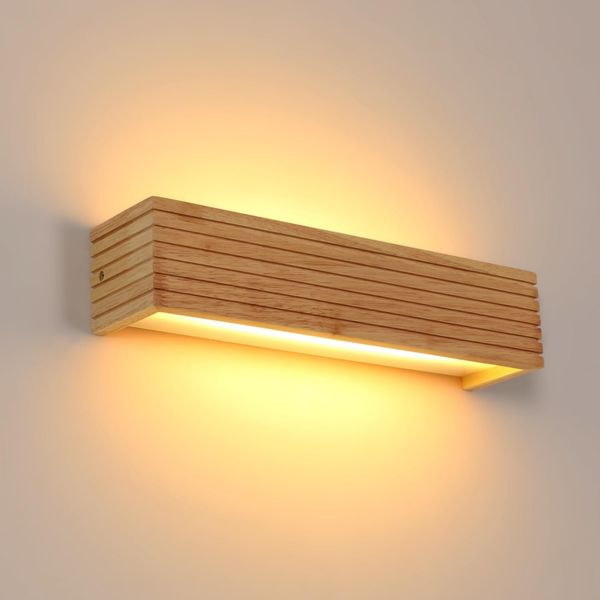 Comely Wandlampe Innen Holz, 18W 2025LM LED Wandleuchte Innen, Moderne Wandstrahler Up Down für Schlafzimmer Wohnzimmer Treppen Flur, 3000K Warmweiß