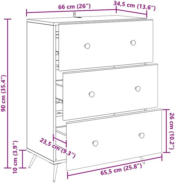 vidaXL Schubladenschrank Artisan-Eiche 66 x 34,5 x 90 cm Holzwerkstoff 895534 Bild 12