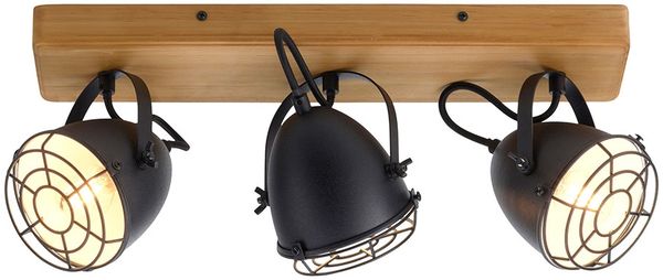Deckenlampe, Metall Holz, schwarz, Spots verstellbar, L 46cm