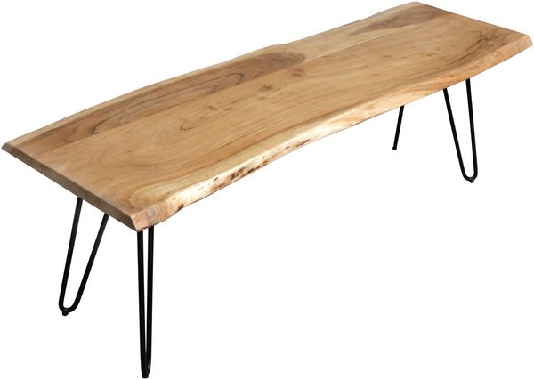 Sitzbank Baumkante 140 cm natur massiv Akazie Hairpin-Gestell schwarz 92369121