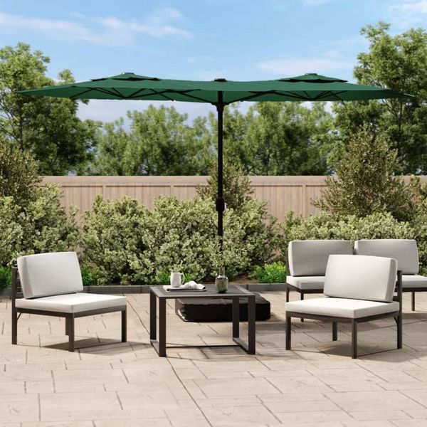 vidaXL Doppel-Sonnenschirm mit LED-Leuchten Grün 316x145 cm 362970