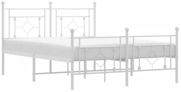 vidaXL Bettgestell mit Kopf- und Fußteil Metall Weiß 135x190 cm 374405