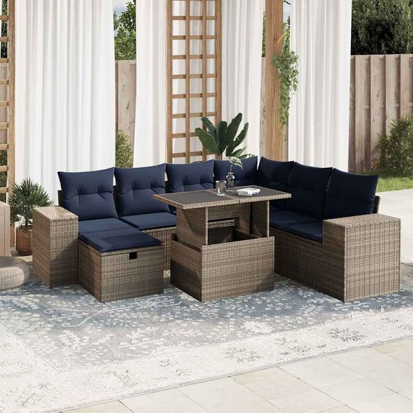 vidaXL 8-teiliges Gartensofa-Set mit Kissen, grau, Polyrattan 3275321