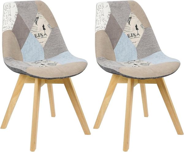 2er-Set Esszimmerstühle Holz & Leinen Lisa grau-khaki