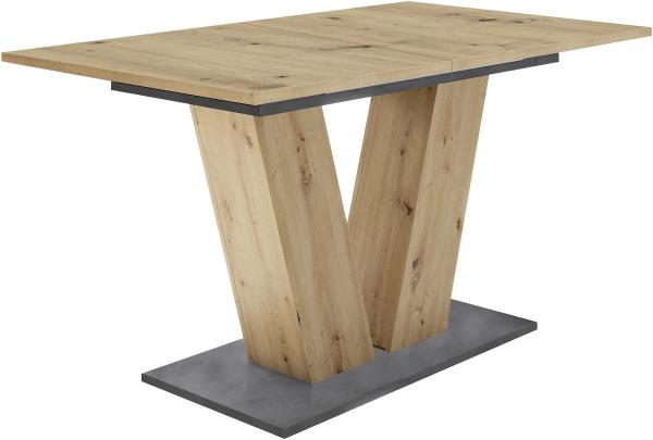 Säulen-Esstisch >Teo< (ausziehbar bis 180cm) in asteiche / graphit - 140(180)x76x80cm (BxHxT)