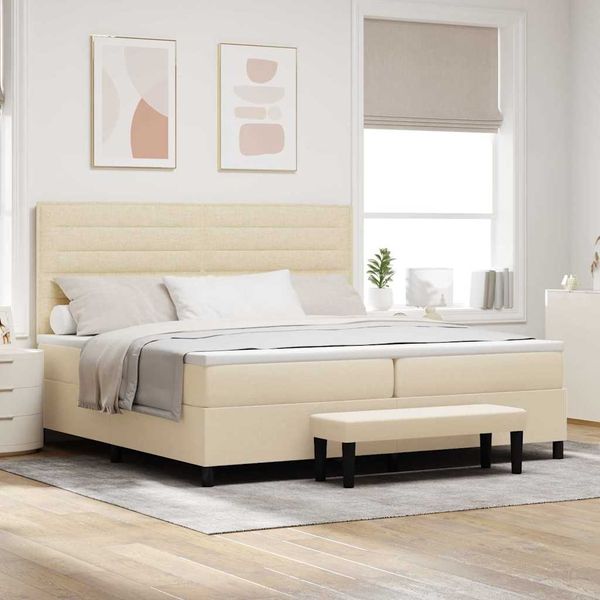 vidaXL Boxspringbett mit Matratze Creme 200 x 200 cm Stoff 3344021