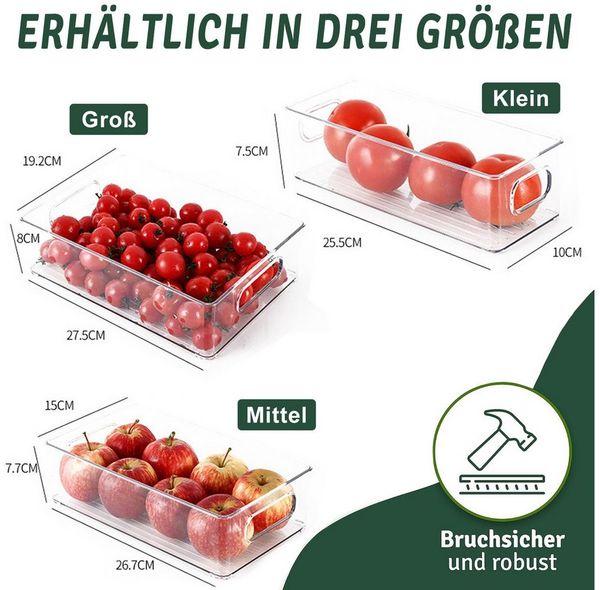 Refined Living Aufbewahrungsbox Kühlschrank Organizer Set Stapelbar - 9er Set (3 Größe) Korbeinsatz (Küchen Organizer mit Griff Küchenorganizer-Set Vorratsdose BPA frei, 9 St, Make-up organizer, Food container Obst Gemüse bleibt Frischhaltedose), für S...