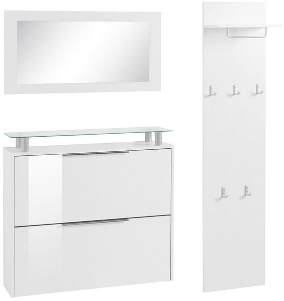 borchardt Möbel Garderoben-Set Rena mit Schuhschrank, Paneel und Spiegel, mit Glasablage